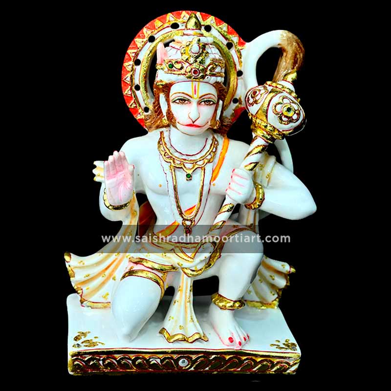 Marble Cultural White Gold Hanuman