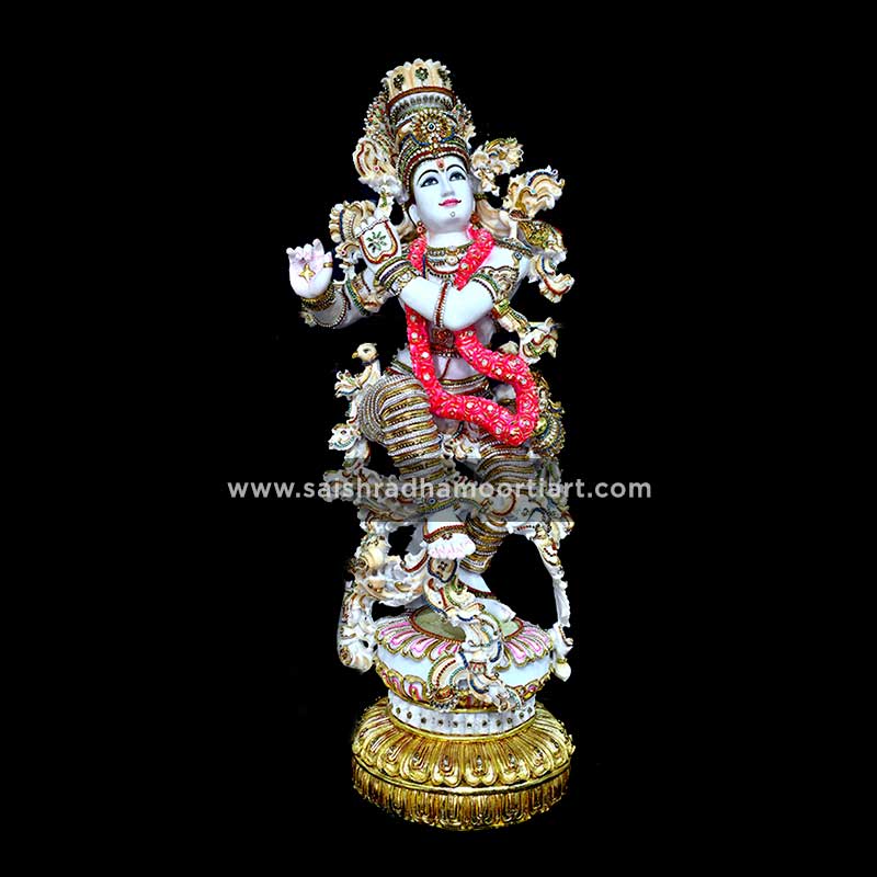 Marble Cultural White Gold Krishna