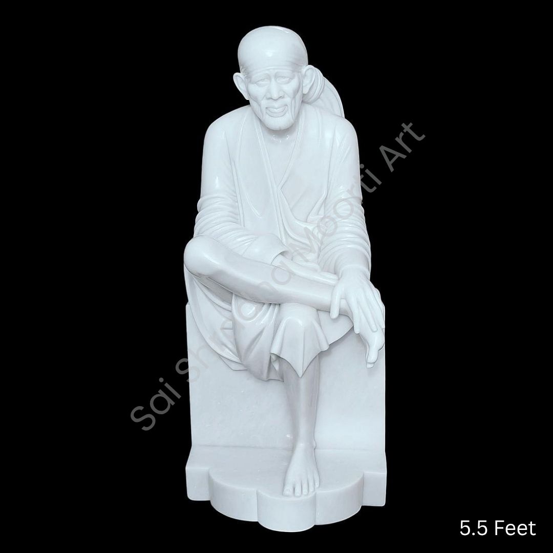 5.5 Feet Pure White Makrana Marble Sai Baba Statue